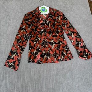 Nu Collective Shirt Top Womens Small Terracotta Abstract Print Silk Button Up